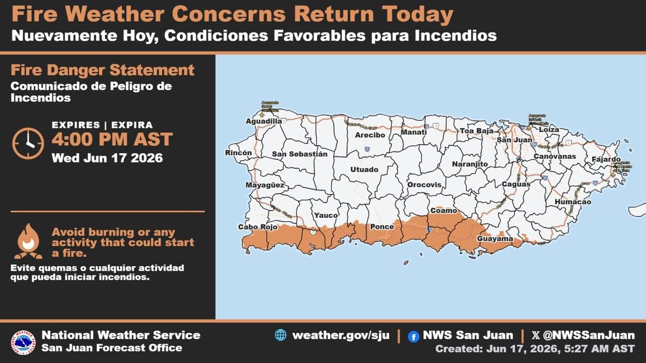 Riesgo elevado de incendios en diferentes áreas de Puerto Rico
