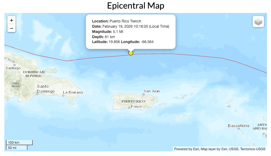 Sismo de magnitud 5.1 se registra al norte de Puerto Rico