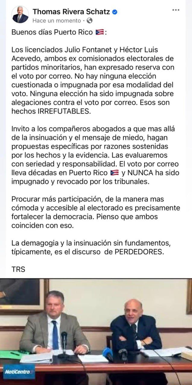 Publicación de Thomas Rivera Schatz en las redes sociales.