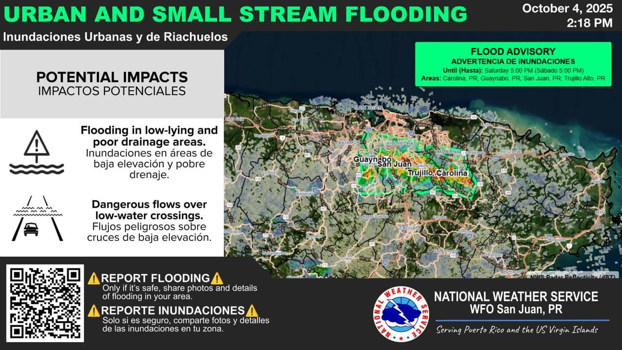 Advertencia de inundaciones para varios municipios de la zona metropolitana de SJ