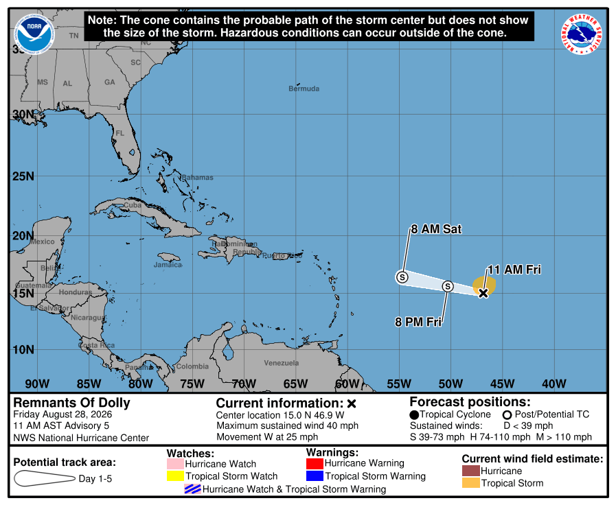 Dolly se degrada a onda tropical antes de llegar a las Antillas