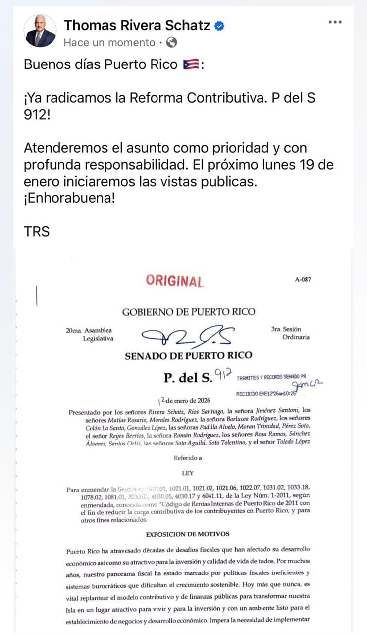 Publicación de Thomas Rivera Schatz en las redes sociales.