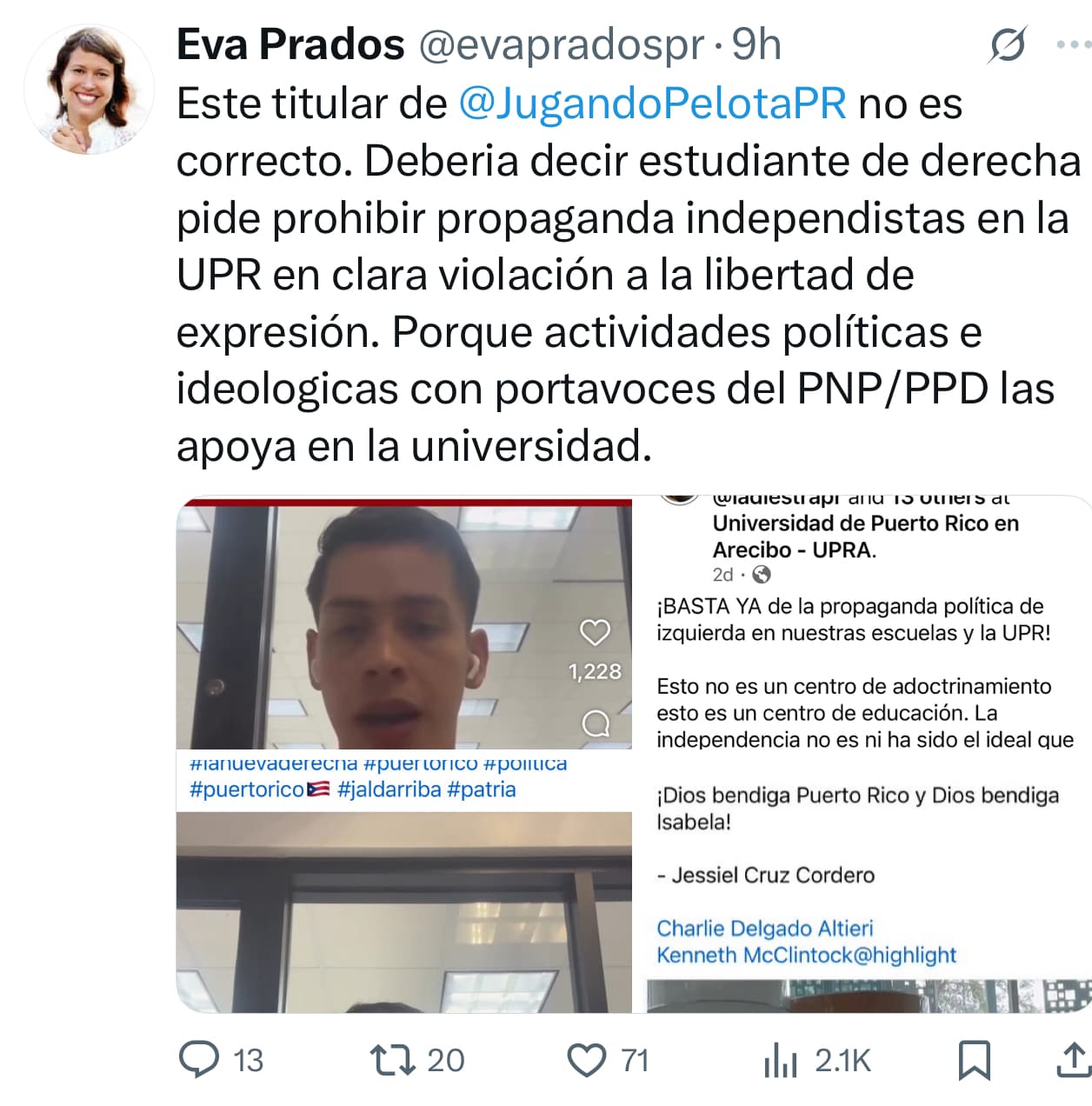 Publicación de Eva Prados en la red social X.