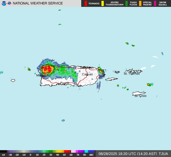 Fuertes tronadas en el noroeste de Puerto Rico
