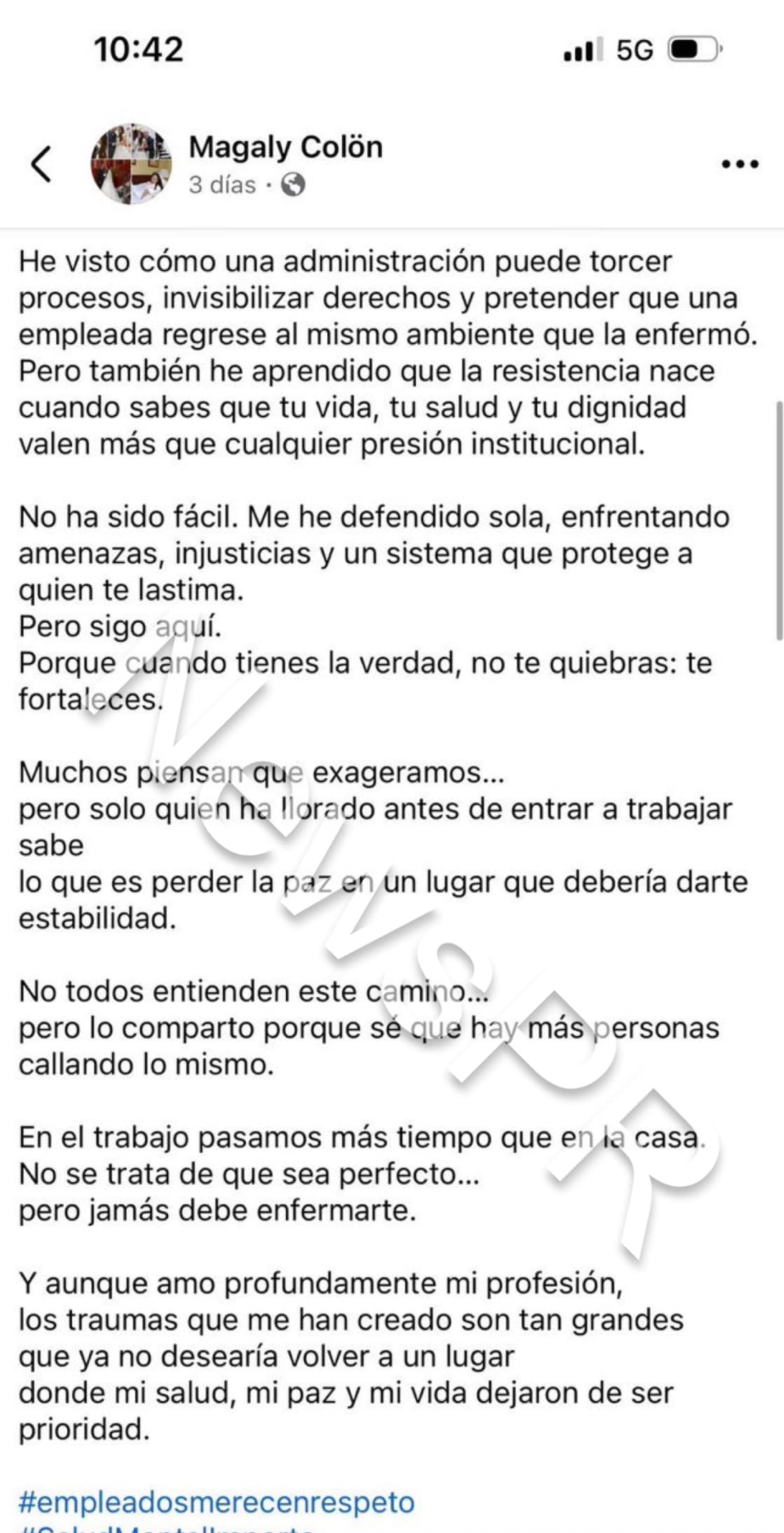 Publicación de Magaly Colön en las redes sociales.