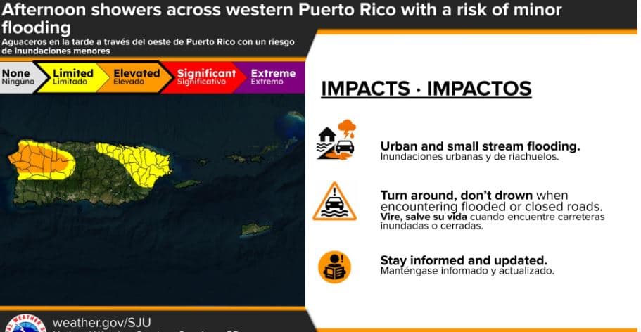 Fuertes lluvias para el interior y oeste de Puerto Rico en este miércoles 