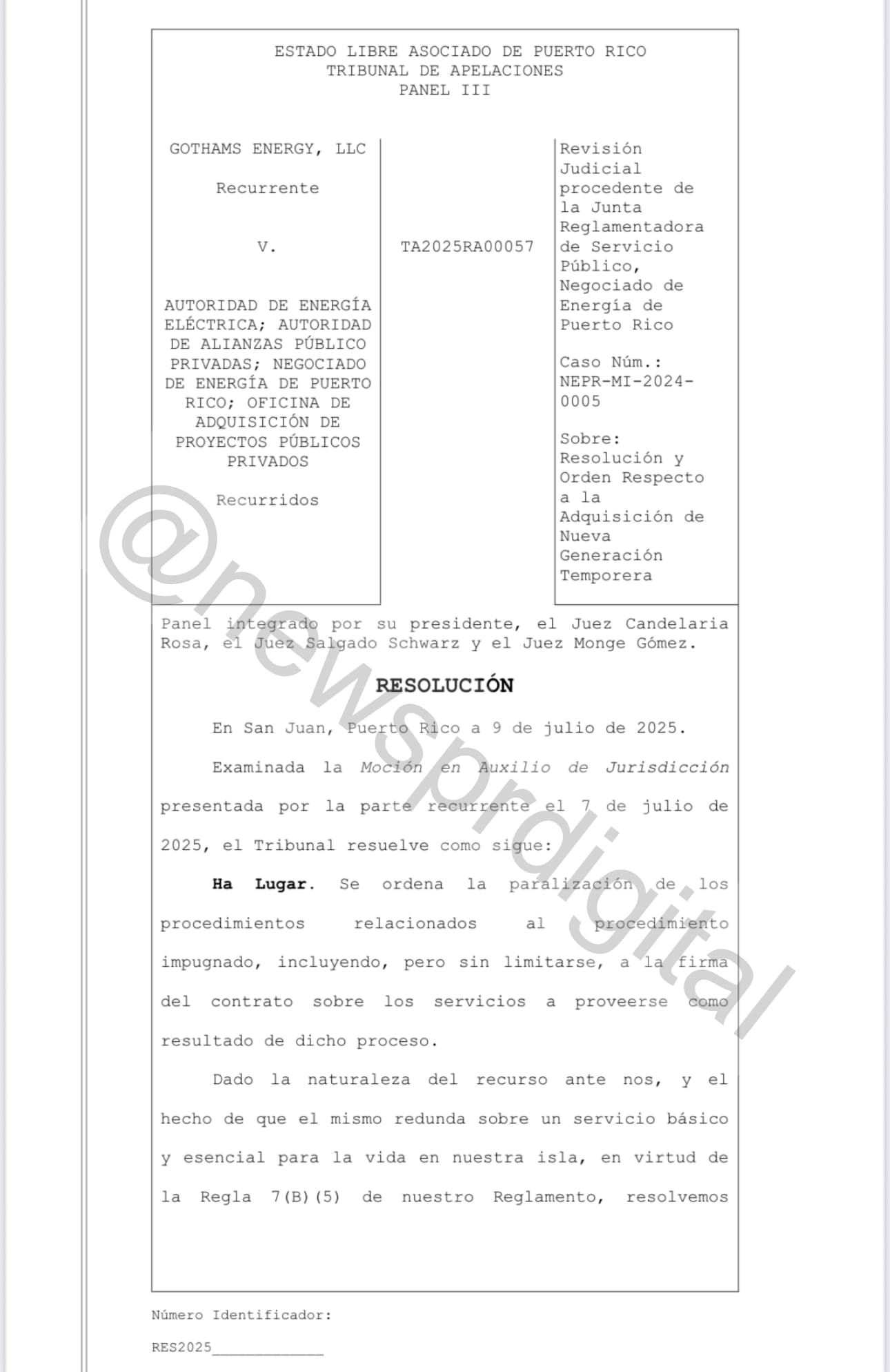 Resolución del Tribunal de Apelaciones.