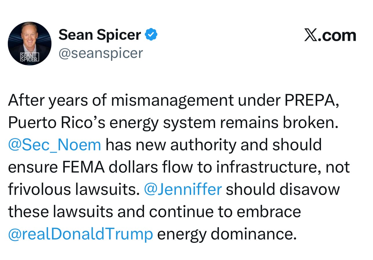 Publicación de Sean Spicer en la red social X.