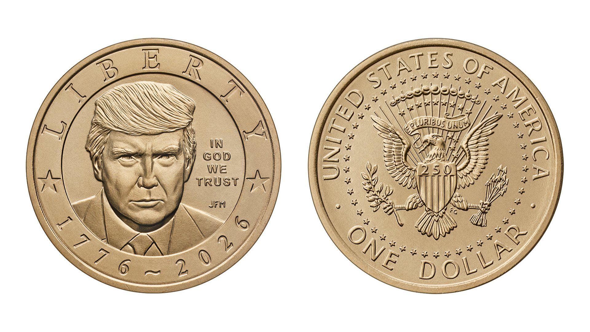 Presentan el diseño de la moneda conmemorativa con el rostro de Trump