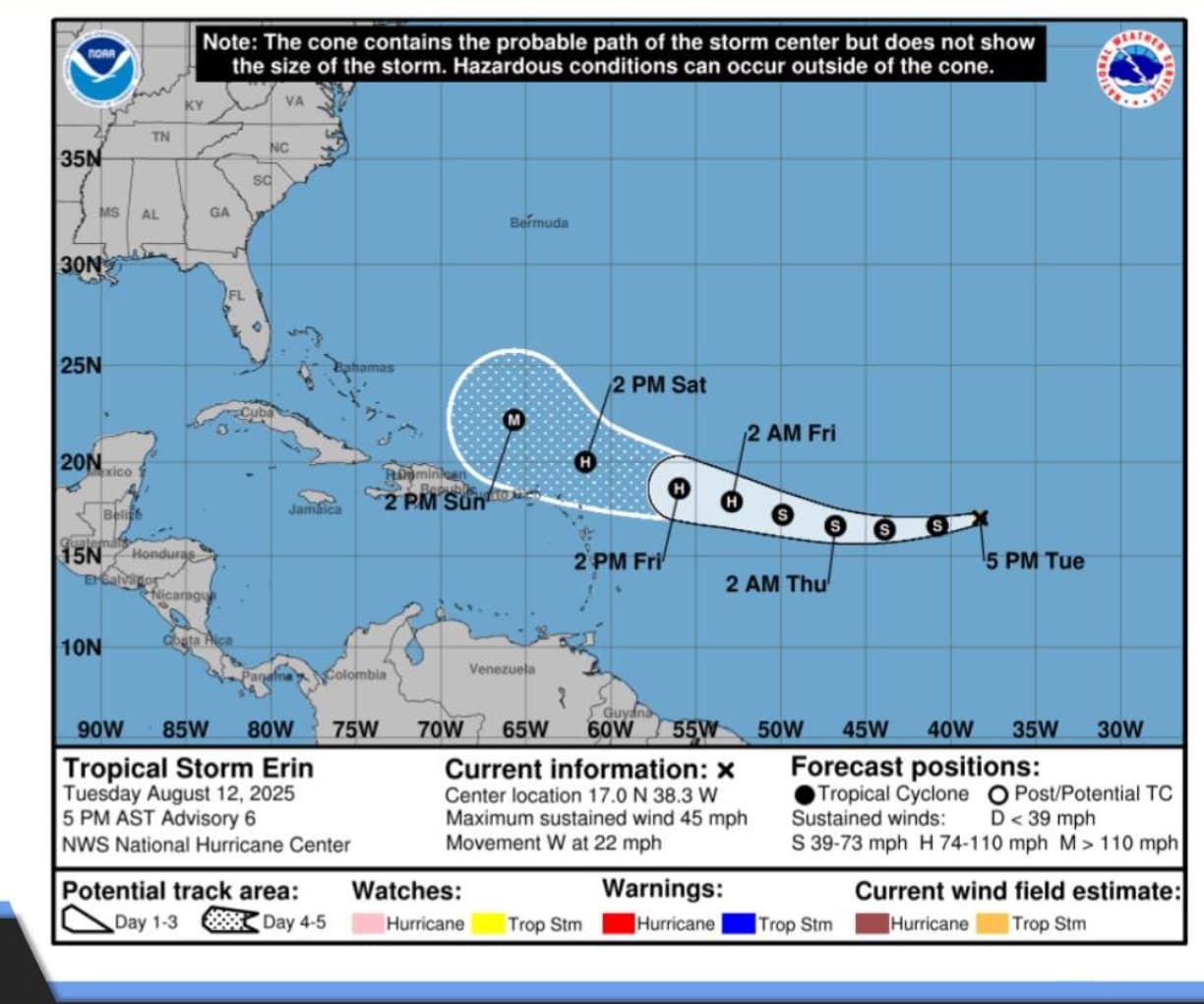 Vigilan trayectoria de la tormenta tropical Erin