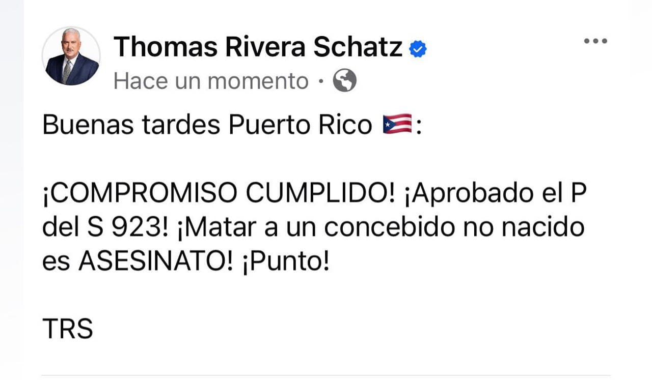 Publicación de Thomas Rivera Schatz en las redes sociales.