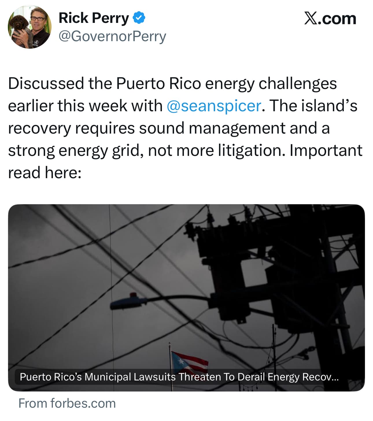 Publicación de Rick Perry en la plataforma de red social X.