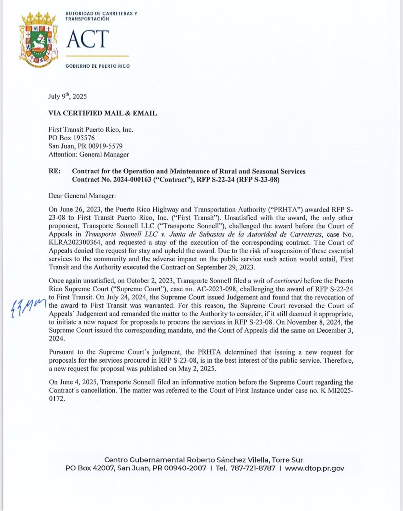 Carta de cancelación del contrato.