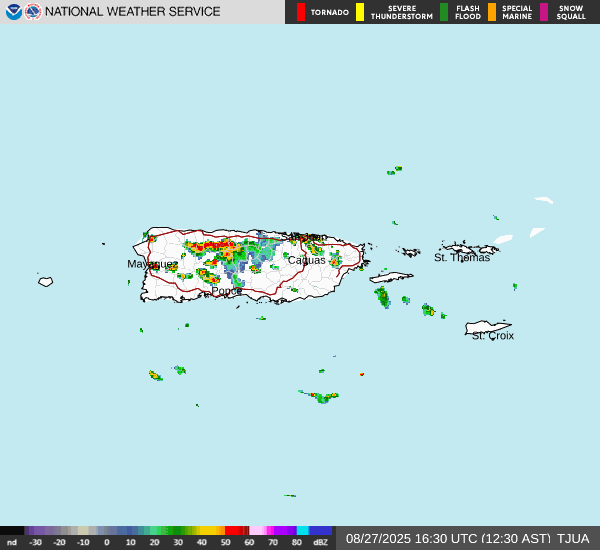 Fuertes tronadas afectan municipios del norte y centro de Puerto Rico