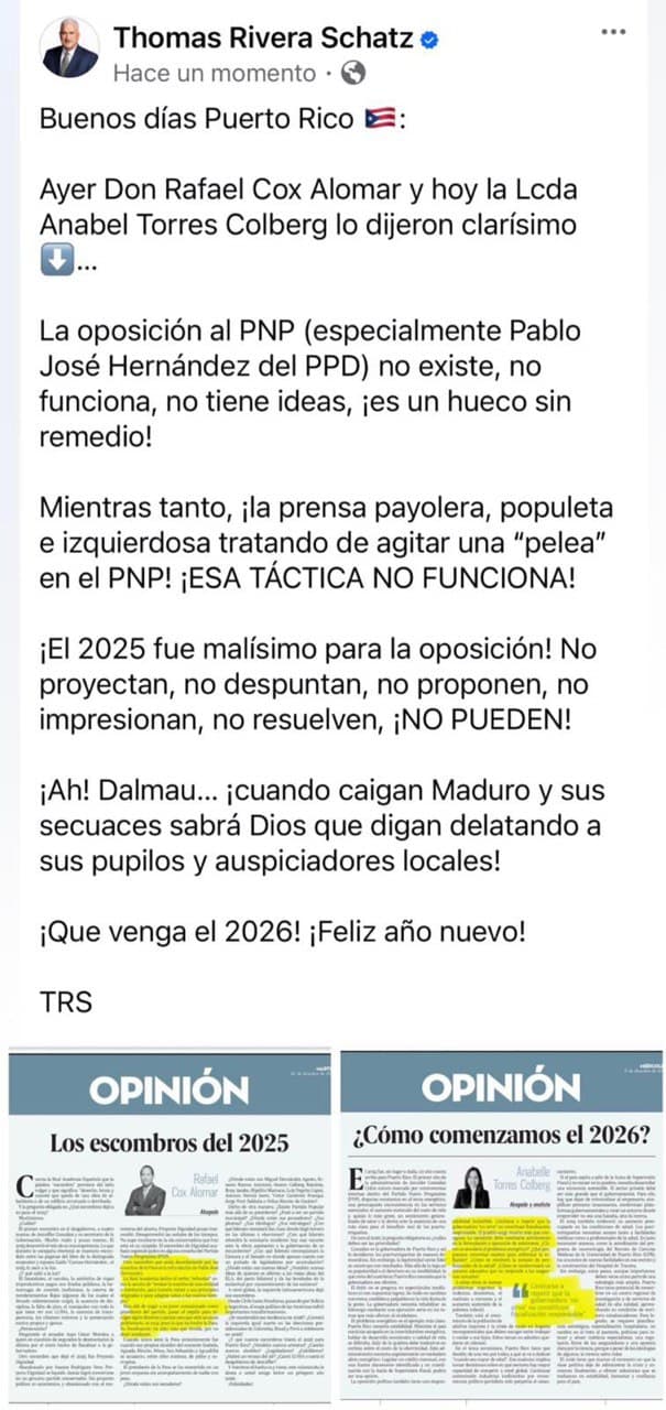 Publicación de Thomas Rivera Schatz en las redes sociales.