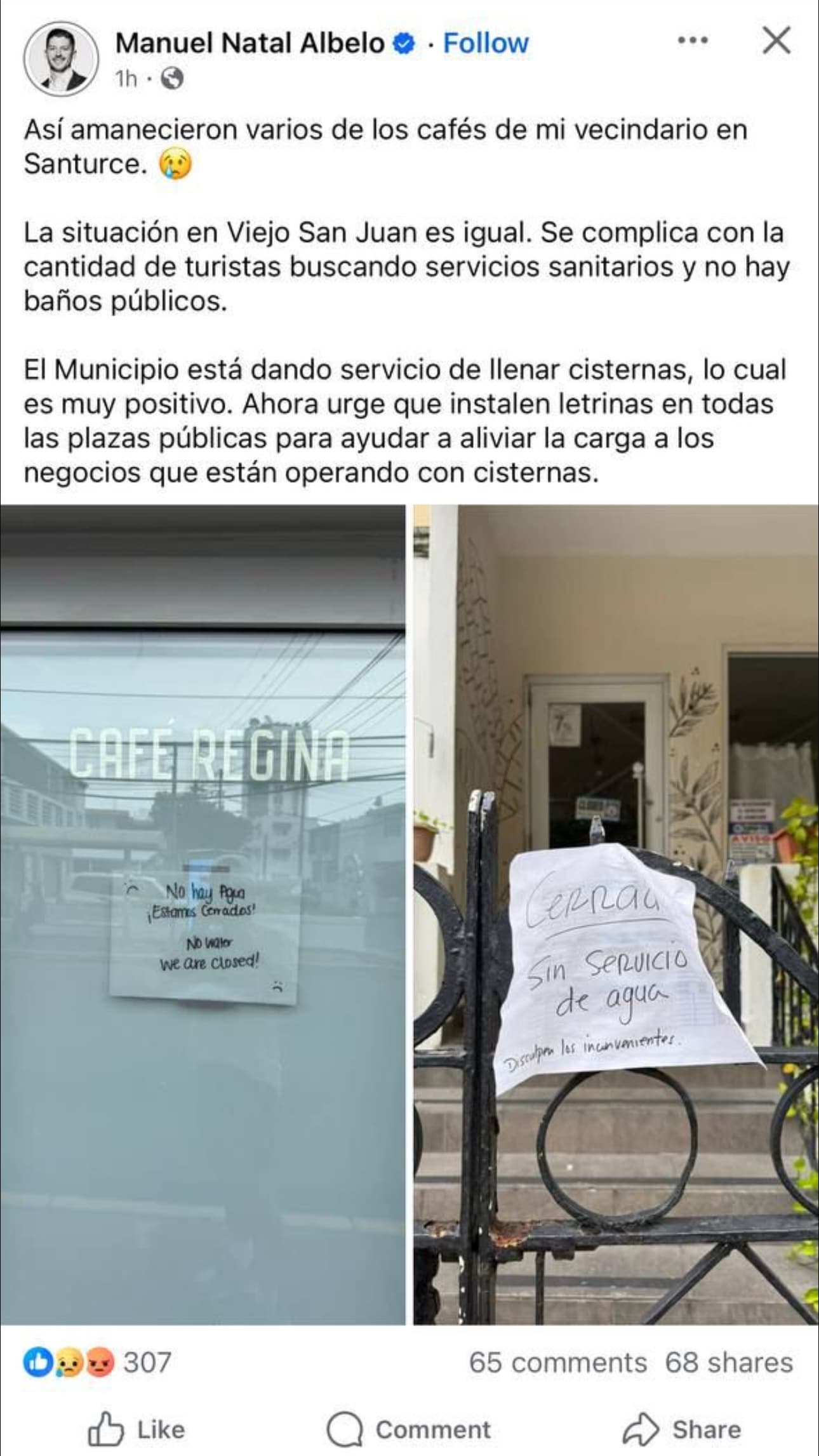 Publicación de Manuel Natal en las redes sociales.