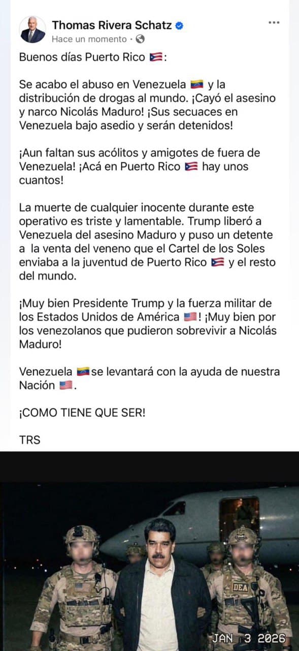 Publicación de Thomas Rivera Schatz en las redes sociales.