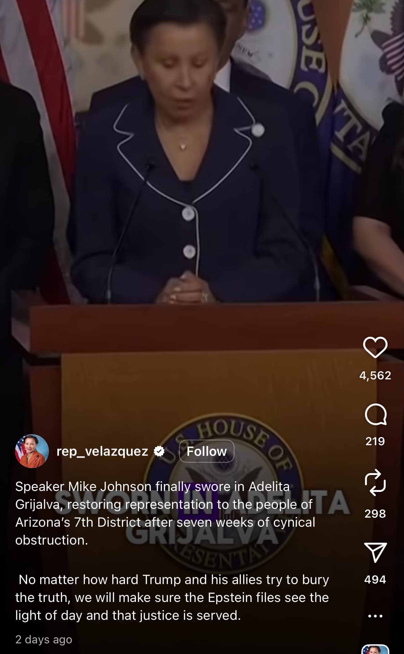 Publicación de Nydia Velázquez en las redes sociales.