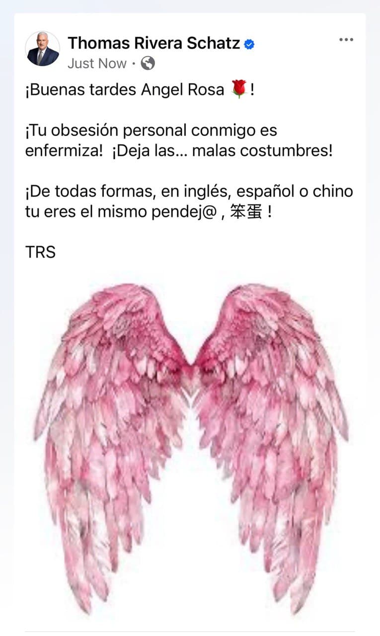 Publicación del Presidente del Senado contra el analista Ángel Rosa.