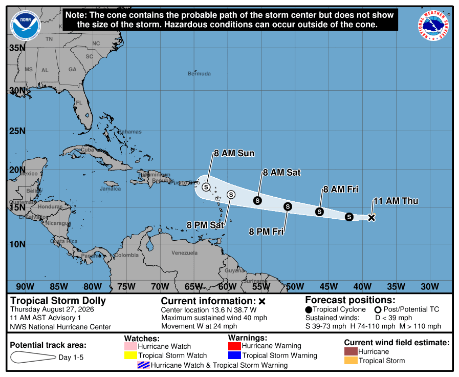 Tormenta tropical Dolly se forma en el Atlántico