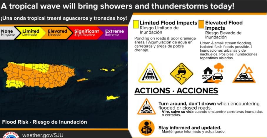 Onda tropical causará fuertes aguaceros este sábado