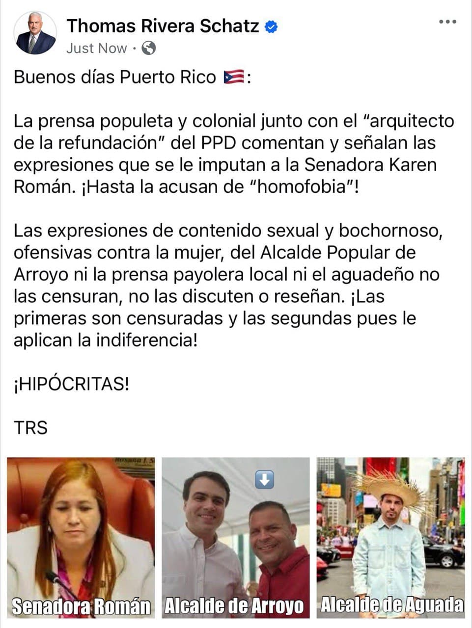 Publicación de Rivera Schatz en las redes sociales.
