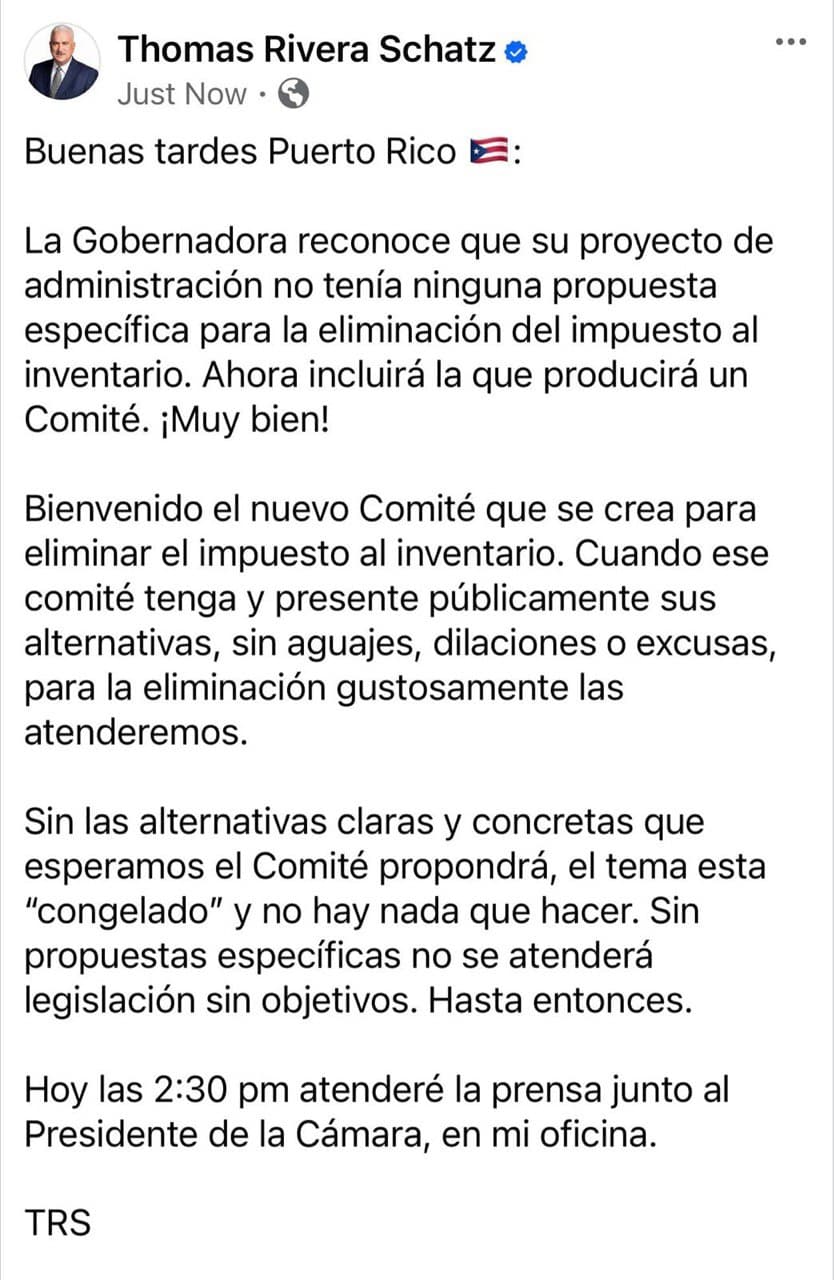 Publicación de Rivera Schatz en las redes sociales.