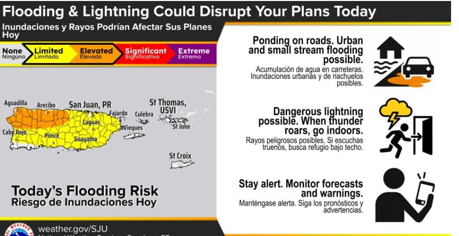 Vigilancia de inundaciones entra en vigor mientras se intensifican lluvias y tormentas sobre Puerto Rico