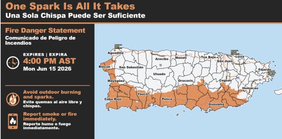 Calor, viento y vegetación seca mantienen elevado el riesgo de incendios en Puerto Rico