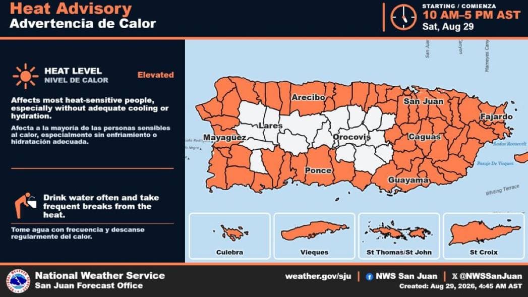 Advertencia de calor para 52 municipios en este sábado