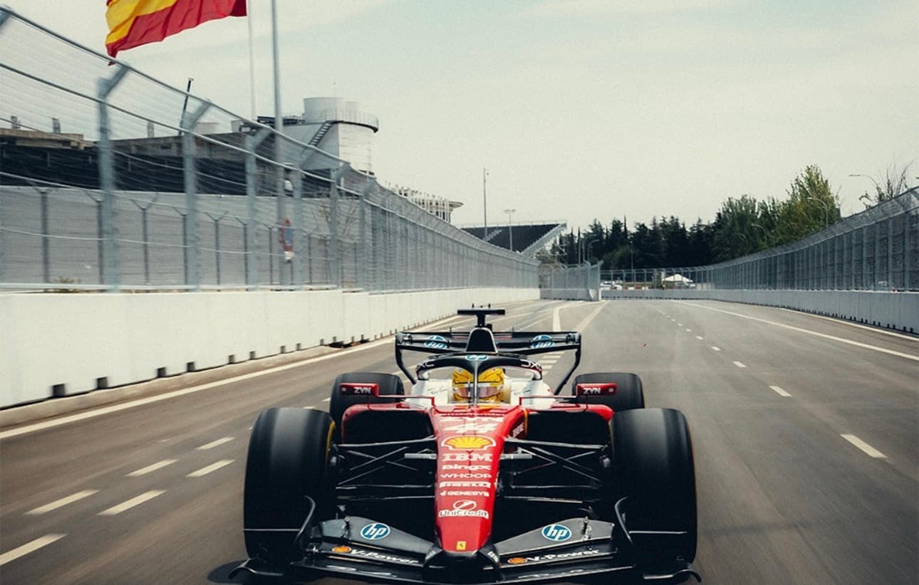 Hamilton y Leclerc prueban sus Ferrari en el Madring