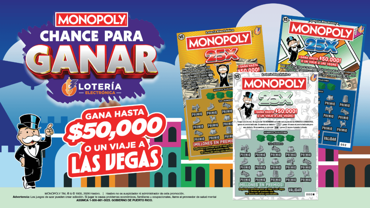 Lotería Electrónica lanza MONOPOLY, nuevo juego instantáneo con premios de hasta $50,000 y oportunidad de viajar a Las Vegas