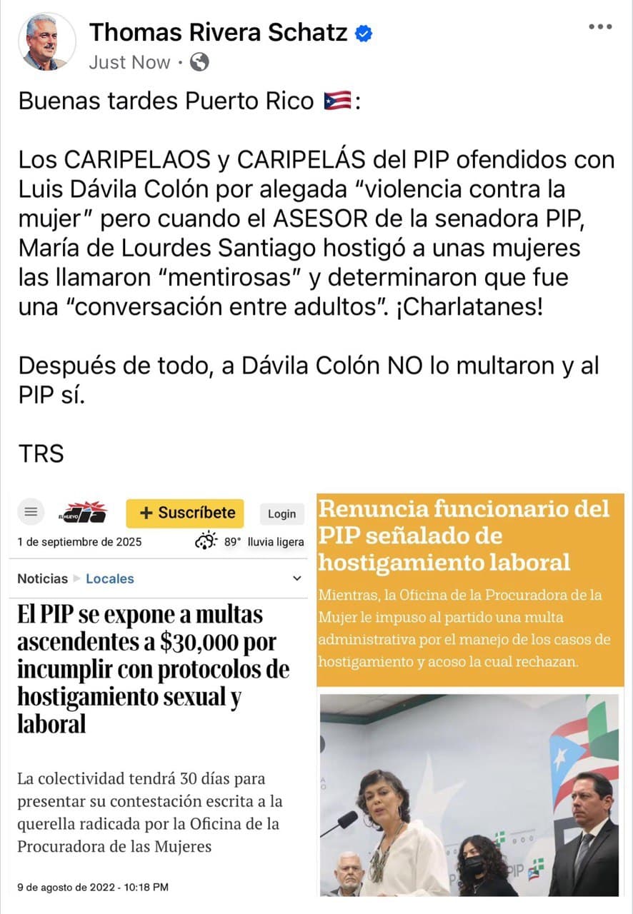 Publicación en las redes sociales del Presidente del Senado, Thomas Rivera Schatz.