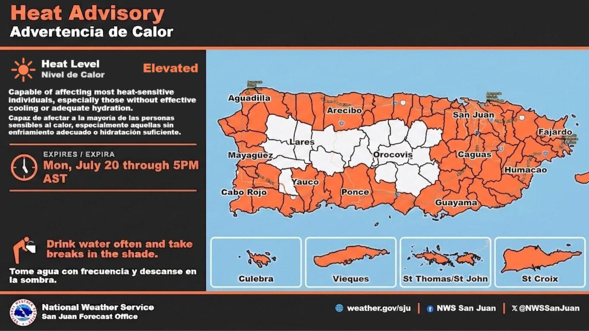 Advierten calor peligroso para gran parte de Puerto Rico y las Islas Vírgenes