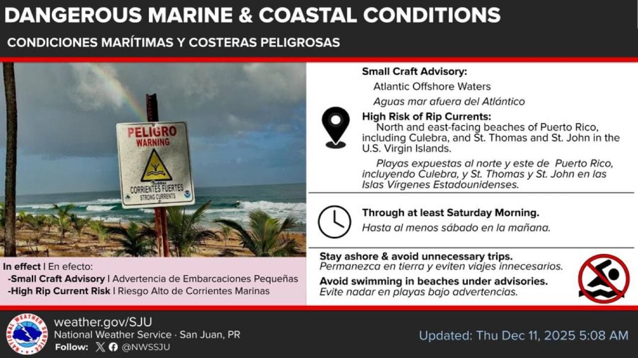 Jueves mayormente estable, pero con aumentos temporeros de lluvia en el este y sureste