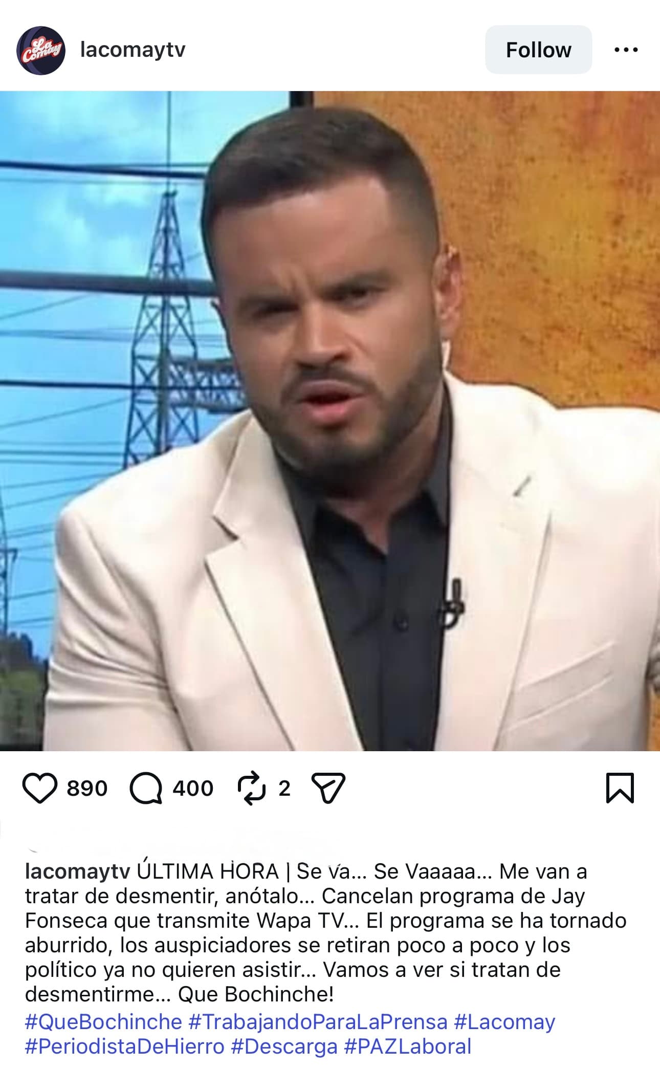 Publicación de La Comay TV en las redes sociales.