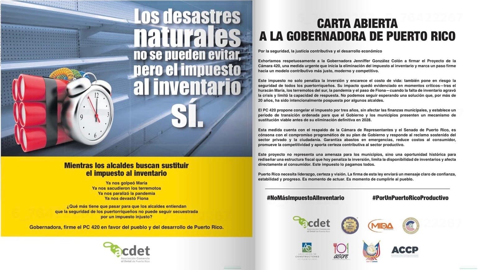 Anuncio que publicaron varios de las asociaciones empresariales en varios rotativos de circulación general.