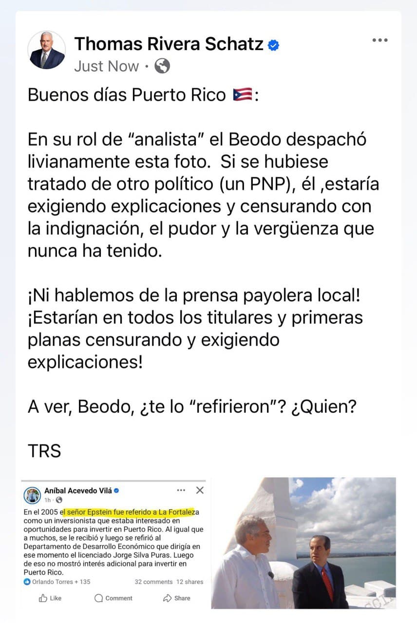 Publicación de Thomas Rivera Schatz en las redes sociales.