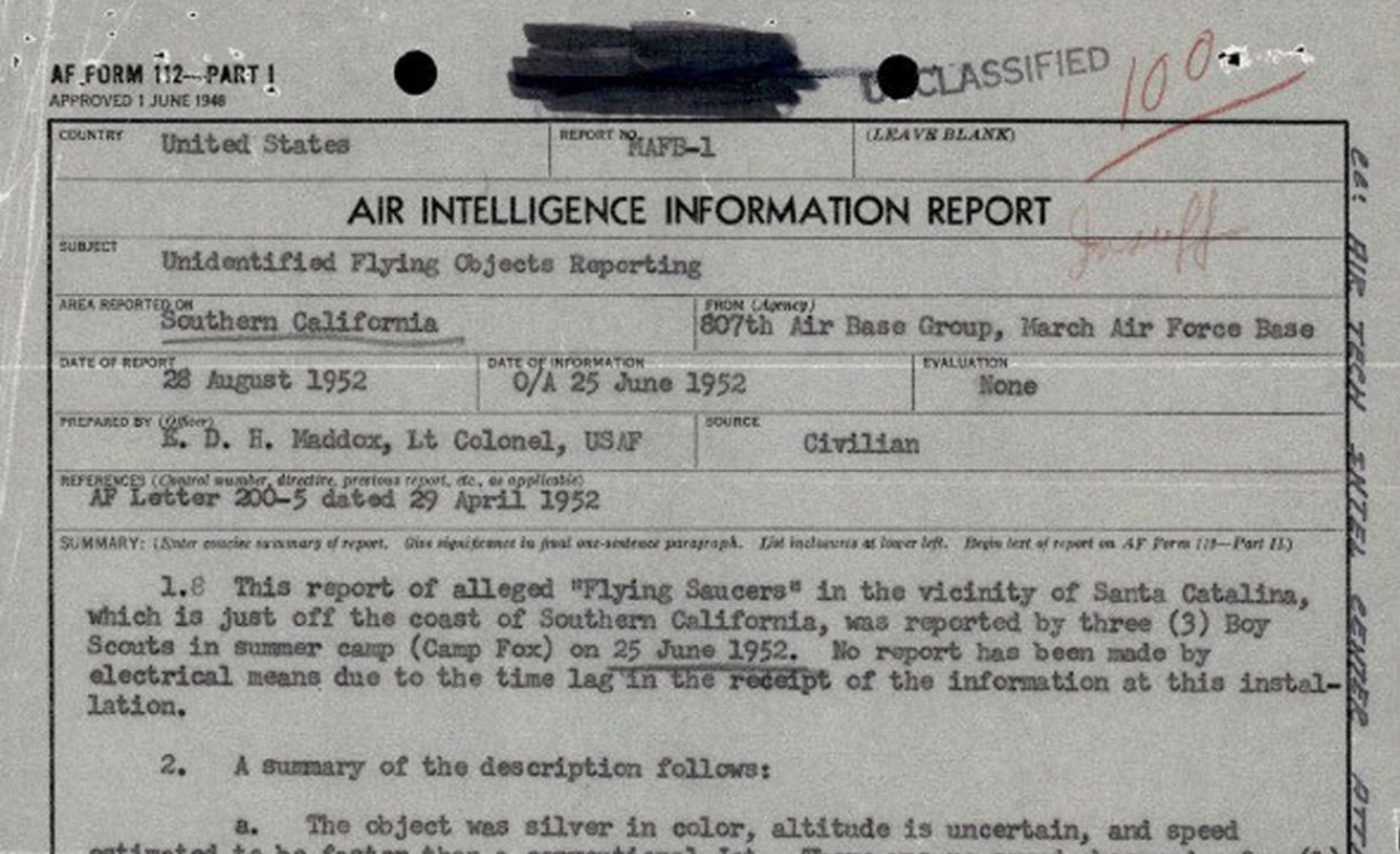 Imagen del artículo de NewsPR: EEUU revela reportes de avistamientos de ovnis en el siglo XX, varios cerca de California